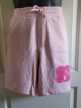 H&M Light Pink Cotton Drawstring Athletic Shorts with MTV Logo